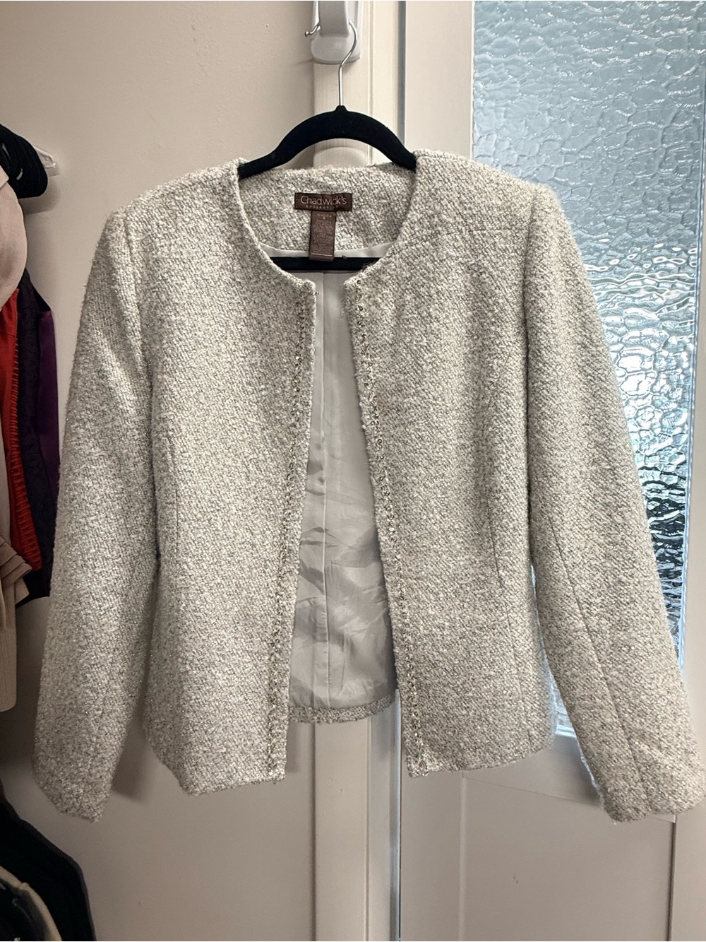 Chadwicks Women's Light Cream Bouclé Collarless Jacket